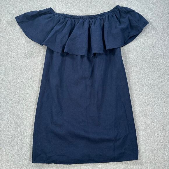 Old Navy Off Shoulder Ruffle Dress Women's Small Navy Blue Linen Blend - Picture 1 of 8